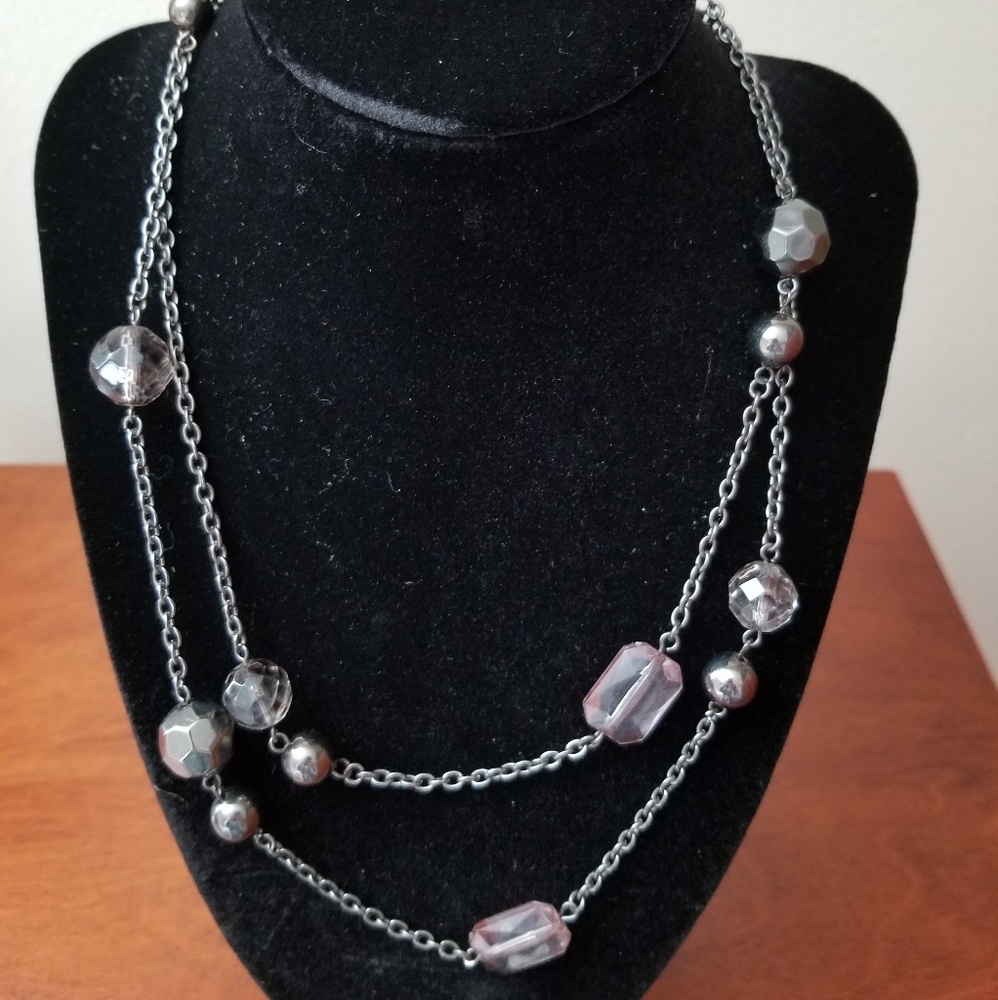 Purple, Gray, Crystal silver tone Necklace
